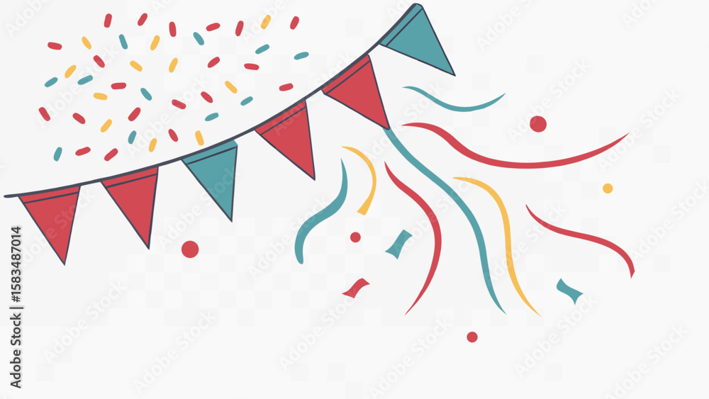 Fototapeta premium Colorful celebration with festive bunting and confetti, perfect for parties and joyous occasions.