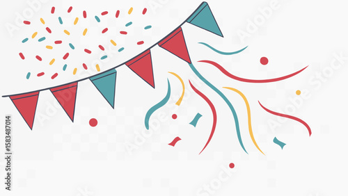 Colorful celebration with festive bunting and confetti, perfect for parties and joyous occasions.