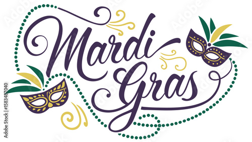 Festive Mardi Gras design featuring vibrant colors and playful masquerade masks.