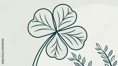 Elegant line drawing of a four-leaf clover, symbolizing luck and nature.