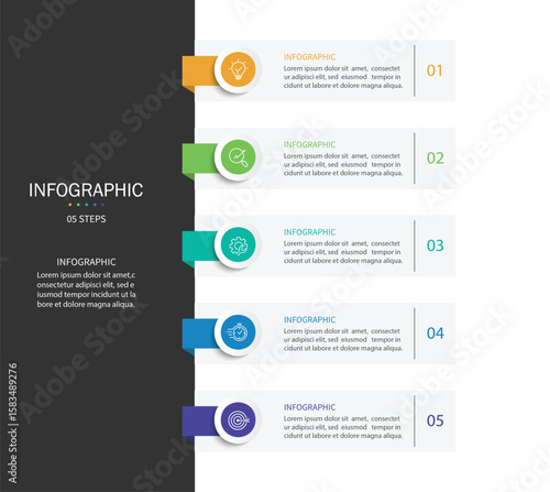 Vertical infographic timeline 5 steps template. Timeline, Business presentation. Vector illustration.