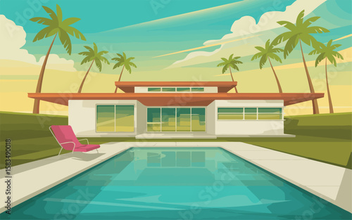 Luxury hotel swimming pool with palm trees, offering tropical summer relaxation and a perfect vacation escape