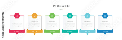Design template for vector infographic labels with icons and 6 options or steps.