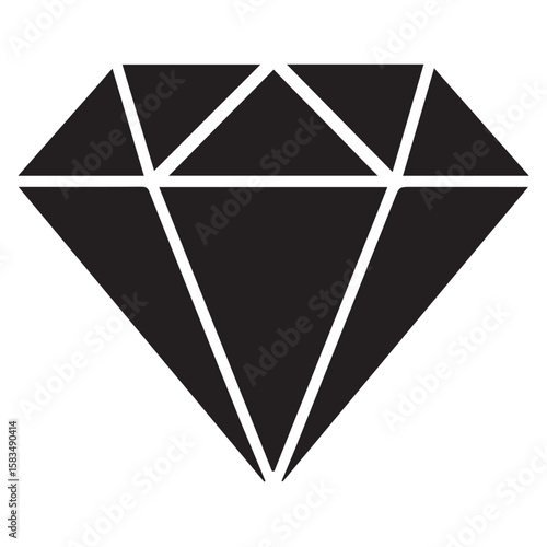 A stark black silhouette of a faceted diamond gemstone with clean geometric lines against a pure white background