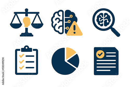 Exploring the intersection of law, psychology, and data analysis with symbols representing justice, cognition, and assessment tools
