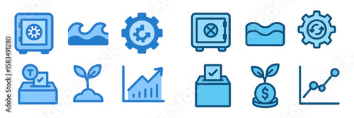 Simple and effective icons representing finance, growth, and sustainability in a modern design style