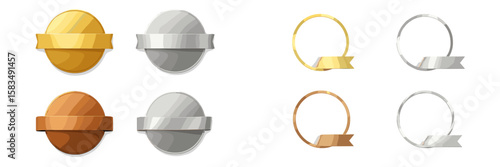Different styles of award badges in various colors and designs suitable for achievements