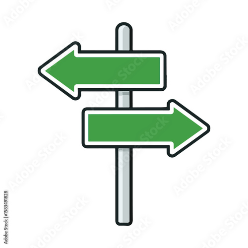Green Direction Arrow Sign Icon – Left and Right Road Way Pointer Symbol

