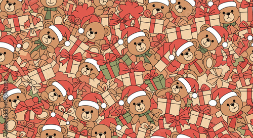 A festive holiday scene filled with adorable teddy bears and presents for everyone