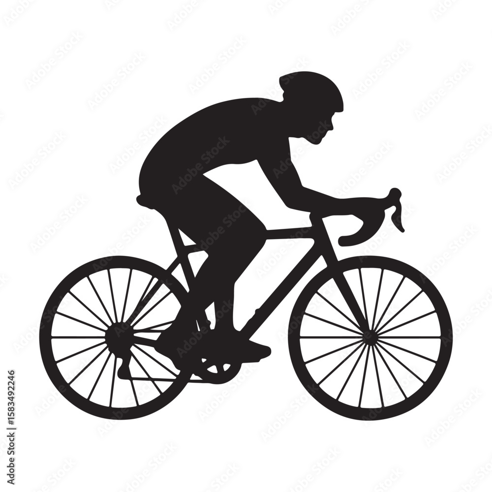Naklejka premium Silhouette of Cyclist Riding Bicycle in Racing Position Vector Illustration