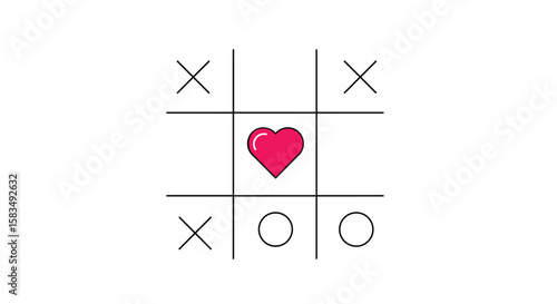 Engaging tic tac toe game with heart symbol for playful competition and fun