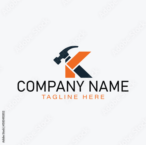 Modern logo featuring a hammer and the letter K, ideal for construction businesses. Free Download Modern logo featuring a hammer and the letter K, ideal for construction businesses. - GFXLoad