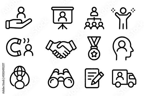 Minimalist outline icons for business and success themes