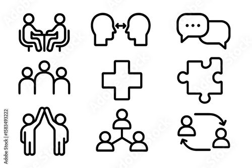 Business communication icons set: outline style for effective team collaboration
