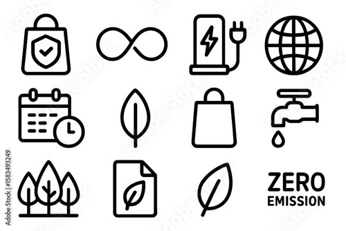 Sustainable icons collection: eco-friendly energy and environment designs in minimalist style