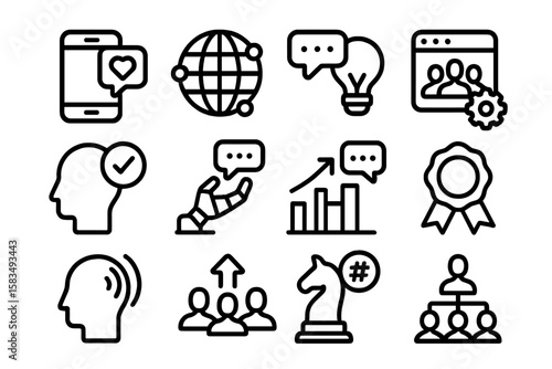 Icons for digital marketing and business strategies in simple line art
