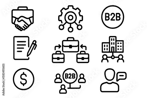 Business collaboration icons set featuring linear design elements