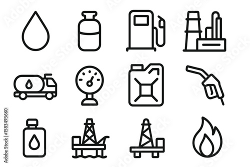 Energy and petroleum icon set featuring oil and gas industry elements