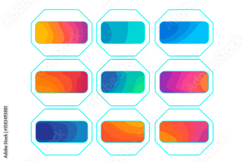 Colorful gradient backgrounds arranged in a grid pattern on a white surface showcasing vibrant design possibilities