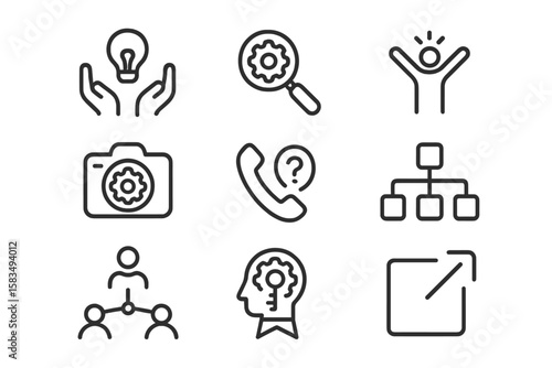Linear icons of innovation and problem solving in business and communication