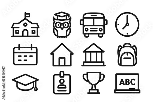 Minimalist education icons: school, learning, and academic themes