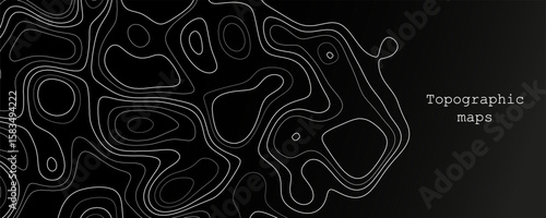 Topographic maps displaying intricate contours and lines on a contrasting black background for design and educational purposes