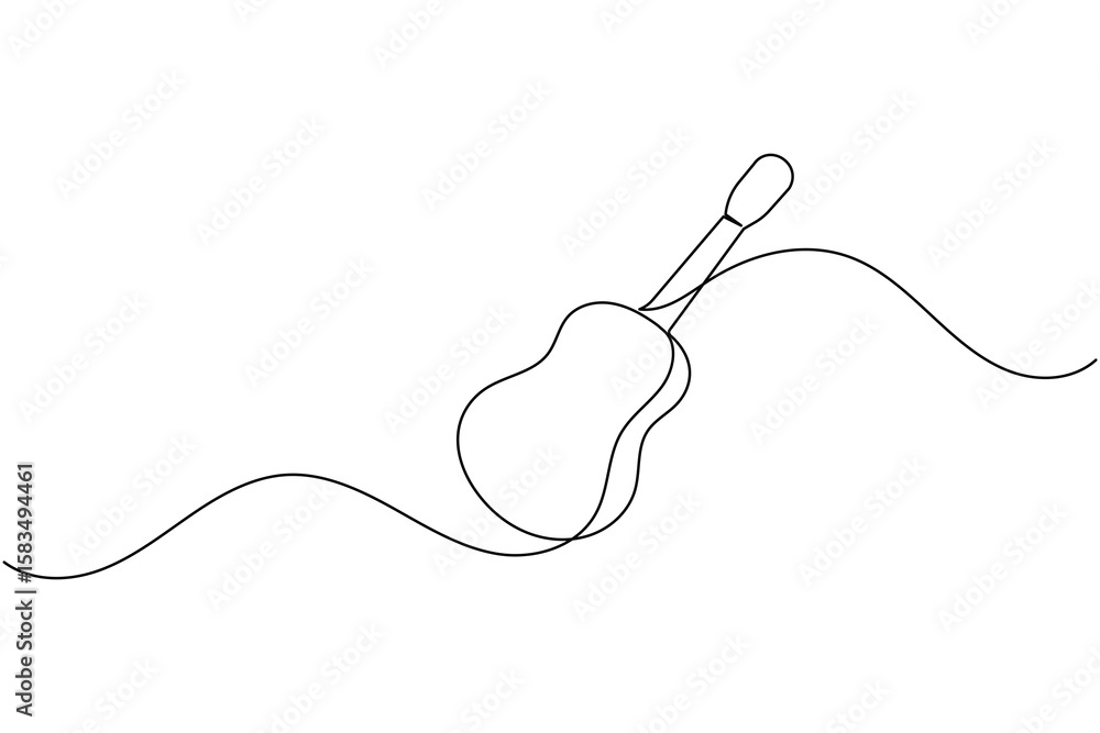 Obraz premium Continuous one line guitar drawing vector simple outline musical instrument minimalist style