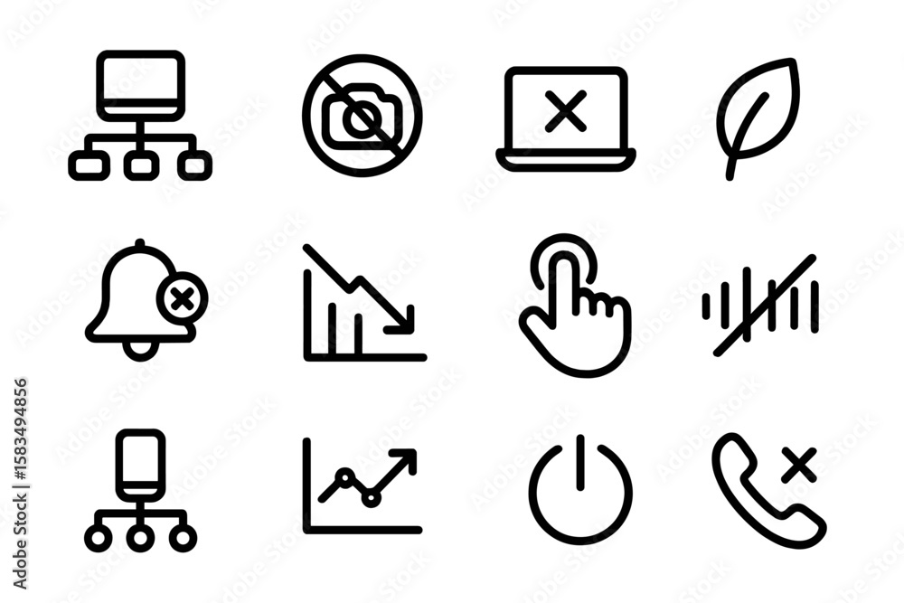 Fototapeta premium Minimalist black interface icons on dark background for modern ui design