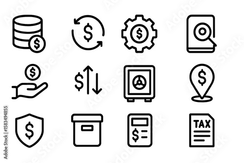 Financial outline icons set for business and investment concepts