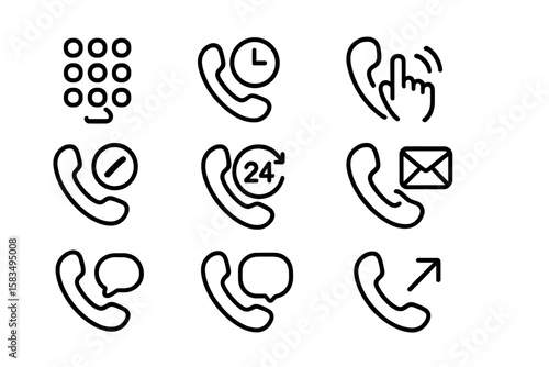 Simple black phone icons set for modern communication apps