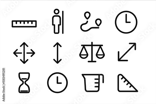 Sleek icon set for measurement and time concepts in linear style