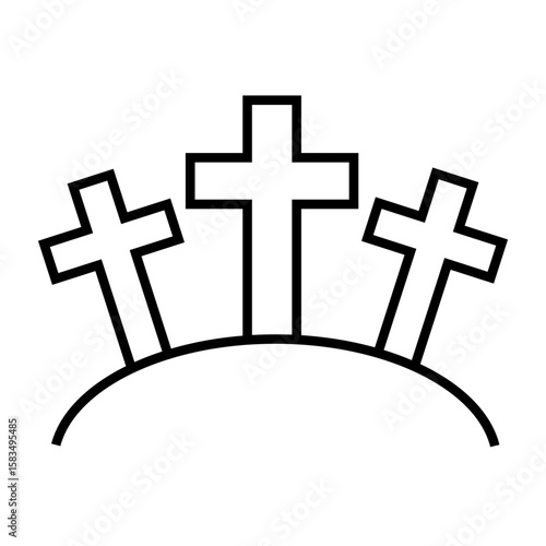 Icon of a cross-shaped tombstone typically found in graveyards. Ideal for horror, mystery, and undead scenes. Outline icons Collection. editable stroke. vector illustration