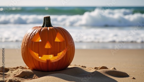 halloween pumpkin on the beach