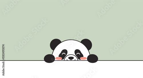 Adorable panda peeking over a light green surface with cute blush cheeks adorable baby animal face