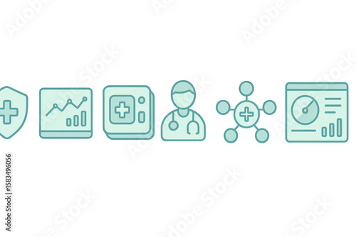 Health data analytics icons representing digital tools for enhancing medical practices and patient care in a modern healthcare environment
