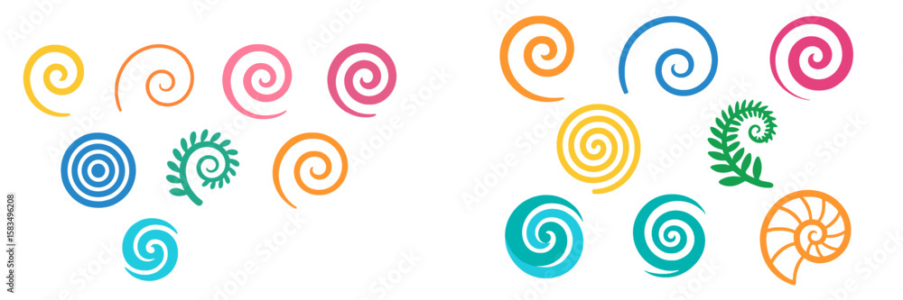 Colorful spiral designs in various hues and styles for artistic interpretation and creativity Colorful spiral designs in various hues and styles for artistic interpretation and creativity