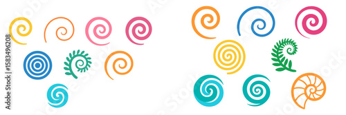 Colorful spiral designs in various hues and styles for artistic interpretation and creativity