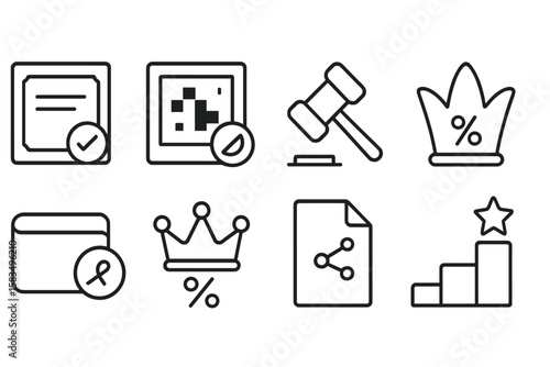 Icons representing various legal and financial concepts in a minimalist style for educational or informational use