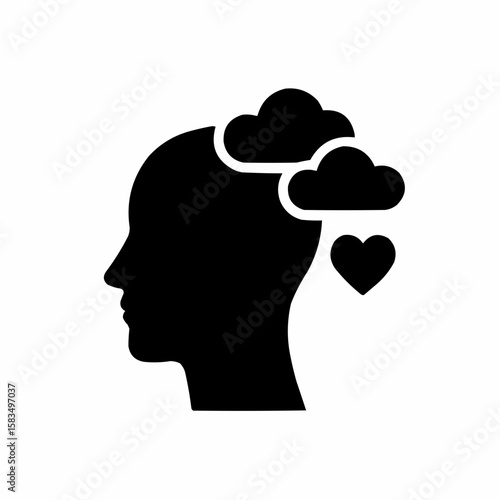 Head silhouette with passing clouds (emotions as temporary weather)