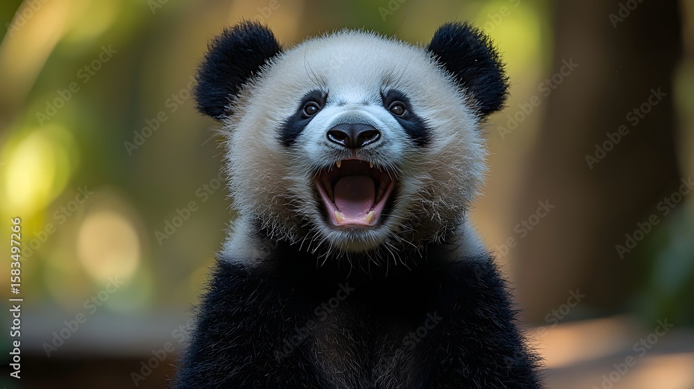 Fototapeta premium A joyful panda laughing with eyes closed in a vibrant heartwarming portrait