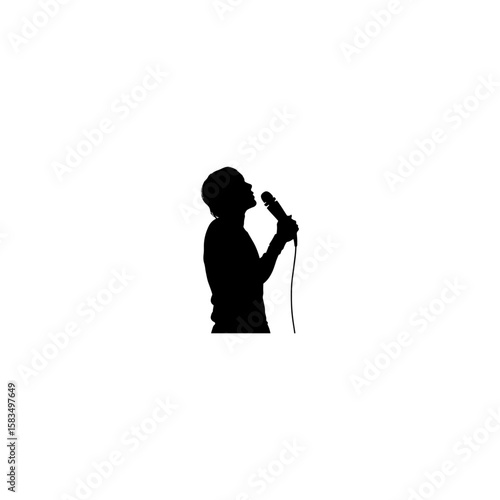 Solid black silhouette of a singer recording 