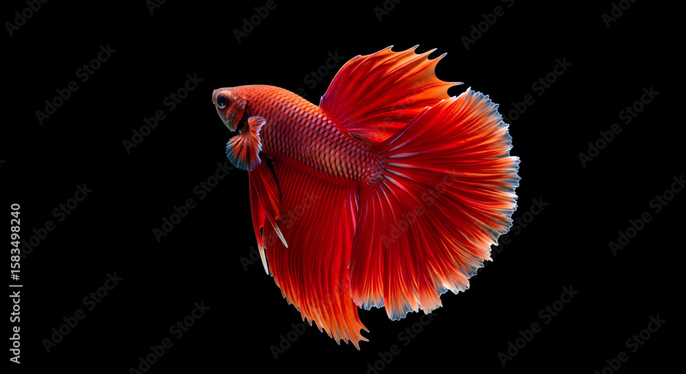 Obraz premium Graceful betta fish swimming in black water underwater photography artistic presentation vibrant colors