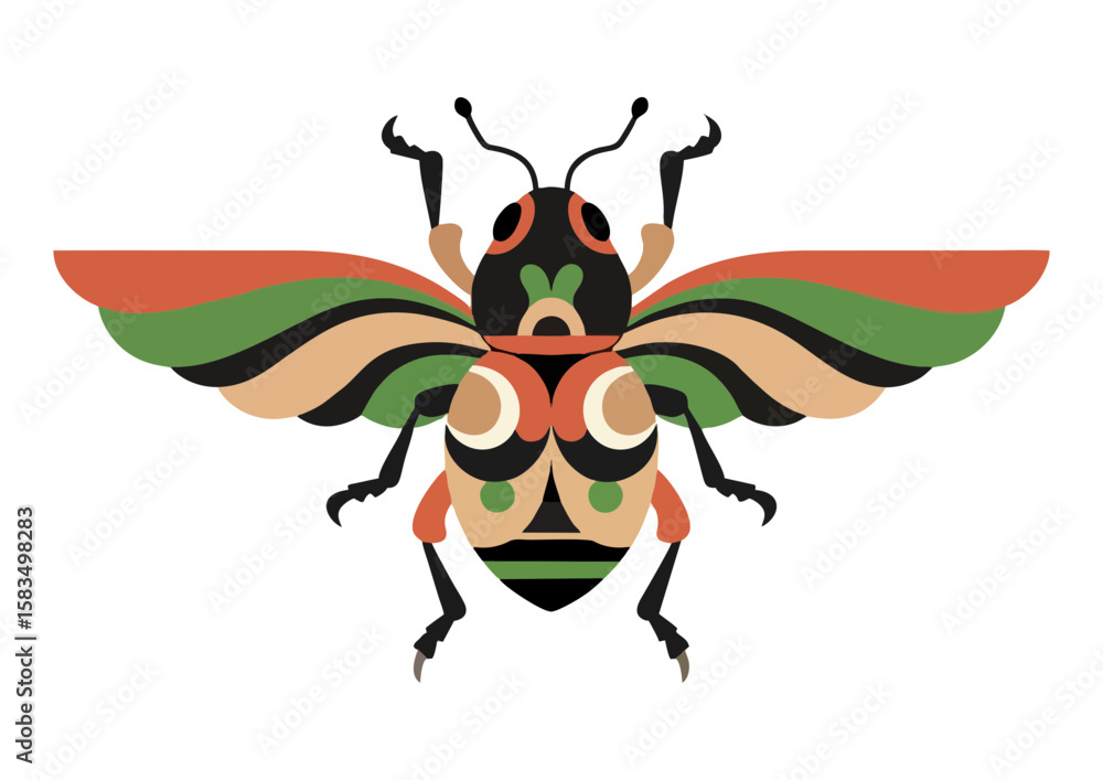 Fototapeta premium Stylized bee illustration featuring warm orange, brown, and green tones