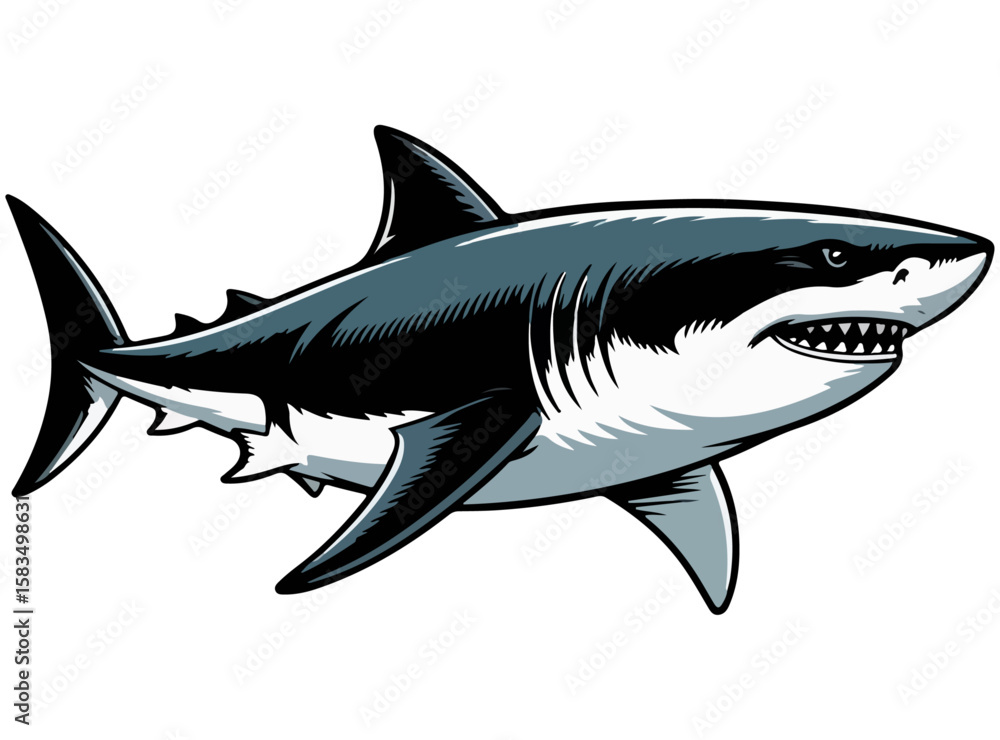 Fototapeta premium A big shark fish animal drawing vector illustration.