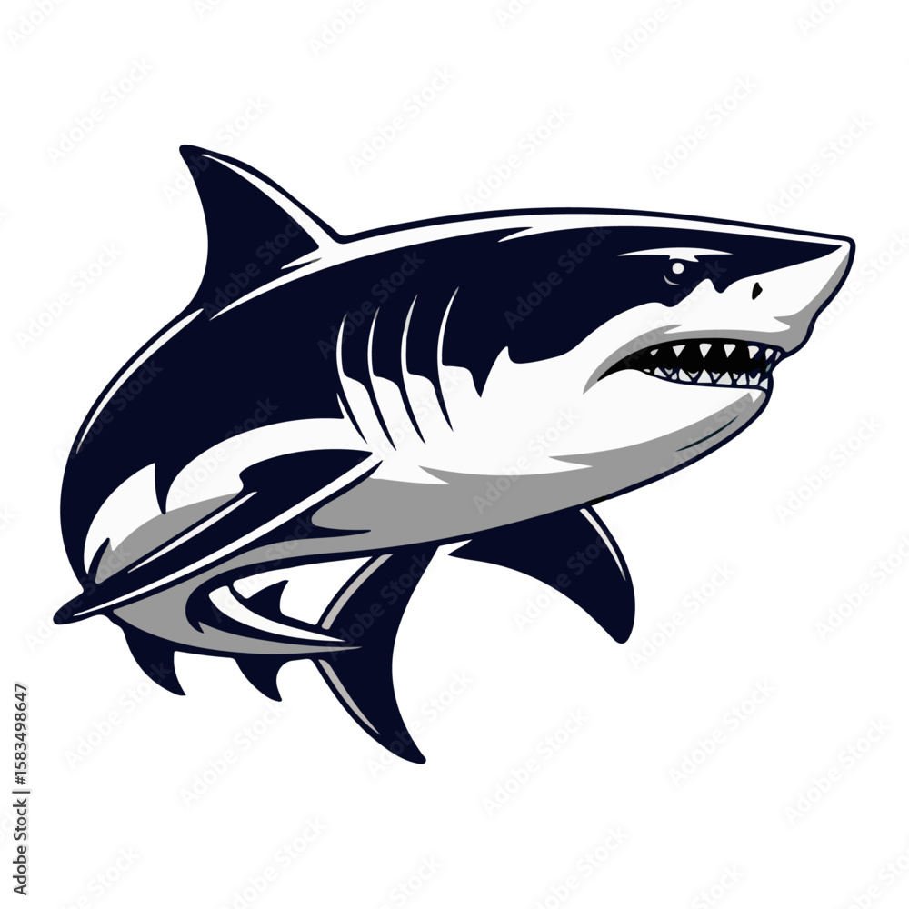 Fototapeta premium A shark fish vector illustration, a dangerous shark fish swimming in the blue ocean.