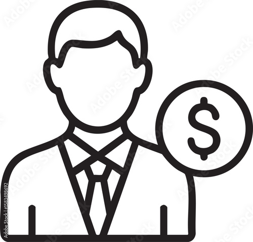 Financial Advisor A clean line art illustration of a financial advisor avatar next to a dollar sign, representing financial planning and investment services.
