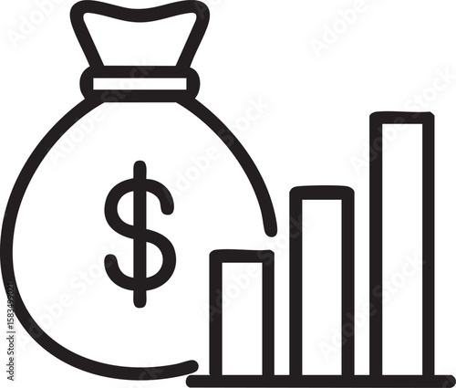 Investment Growth Vector Dollar Bag with Rising Bar Chart - Financial Wealth and Progress Illustration
