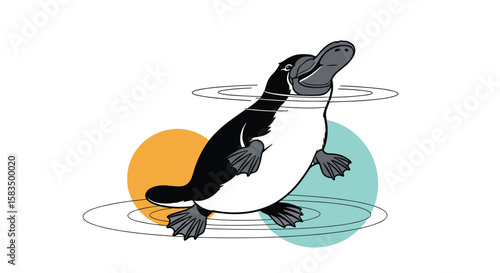 Playful platypus swimming gracefully through water with circles and bubbles