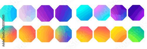 Colorful gradient octagon shapes arranged in a grid showcasing vibrant hues and designs suitable for digital art projects