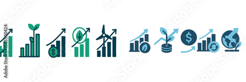 Visual representation of growth trends in sustainability and finance with eco-friendly elements and charts